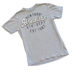Aeropostale 1987 New York Short Sleeve Tee Gray/White Size Small